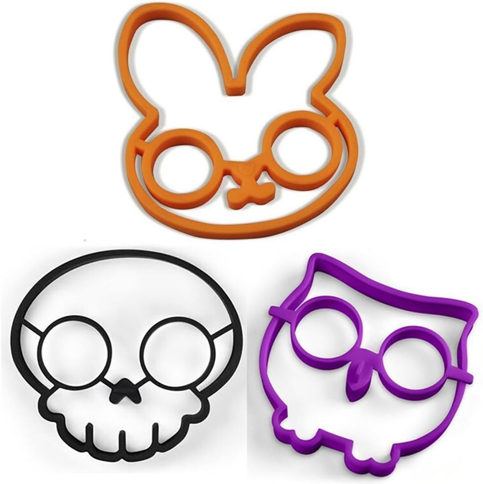 Fried Egg Mold, Chefor ® 3 Silicone Egg Rings, Black Skull, Purple Owl & Orange Rabbit