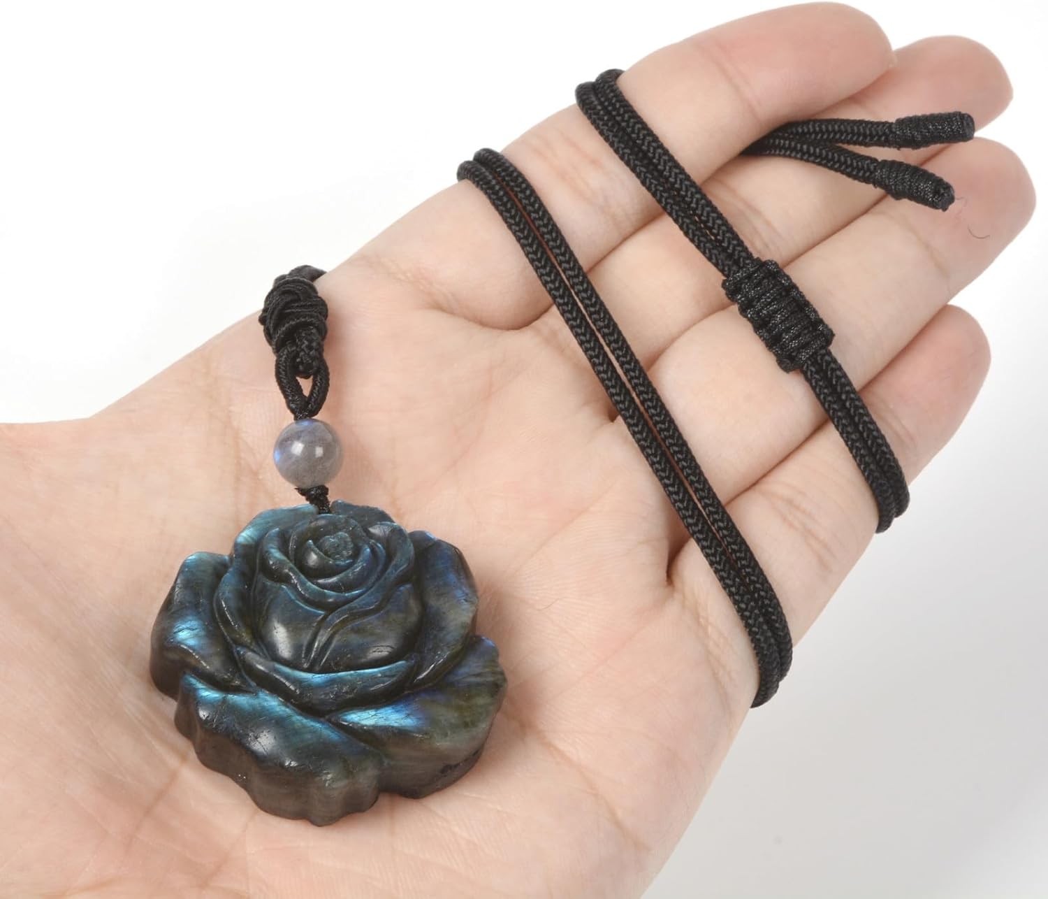 Natural Labradorite Pendant Necklace for Unisex Crystal Stone Amulet Necklace with Adjustable Cord 18 to 28 inch - Image 4