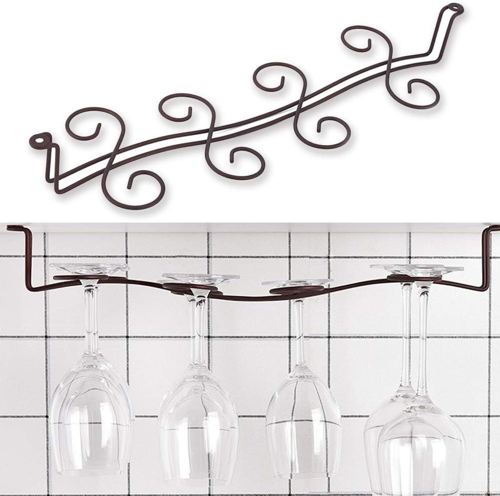 Buytra Under Cabinet Wine Glass Rack Stemware Holder for Home Bar, Holds up to 8 Glasses