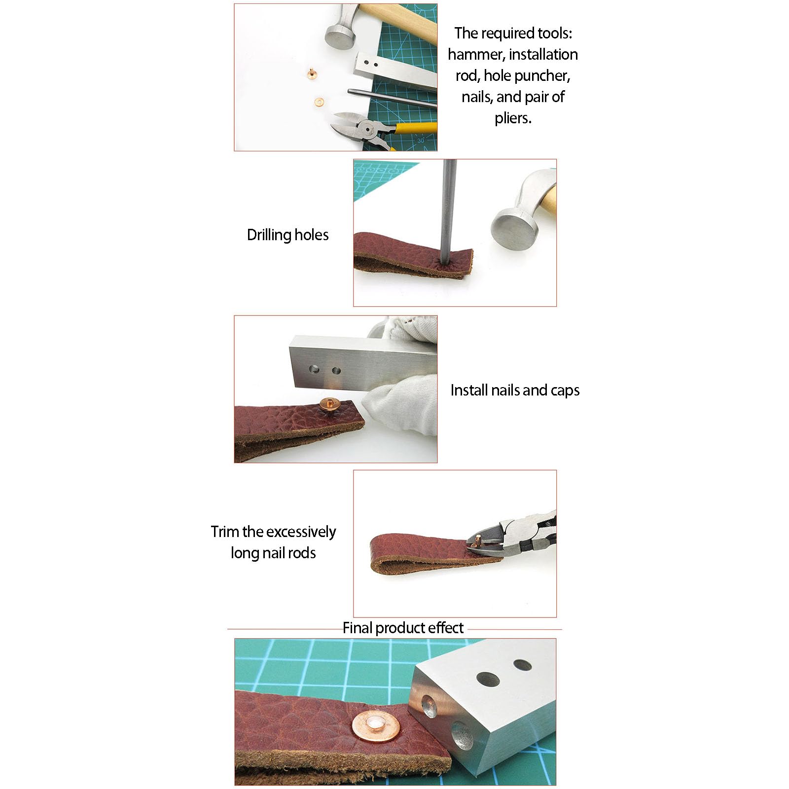 Ensemble de rivets rivets en métal robustes avec perforateur outil d ' installation pour l ' artisanat du cuir ceinture portefeuille équipement professionnel d ' artisanat du cuirbronze ensemble