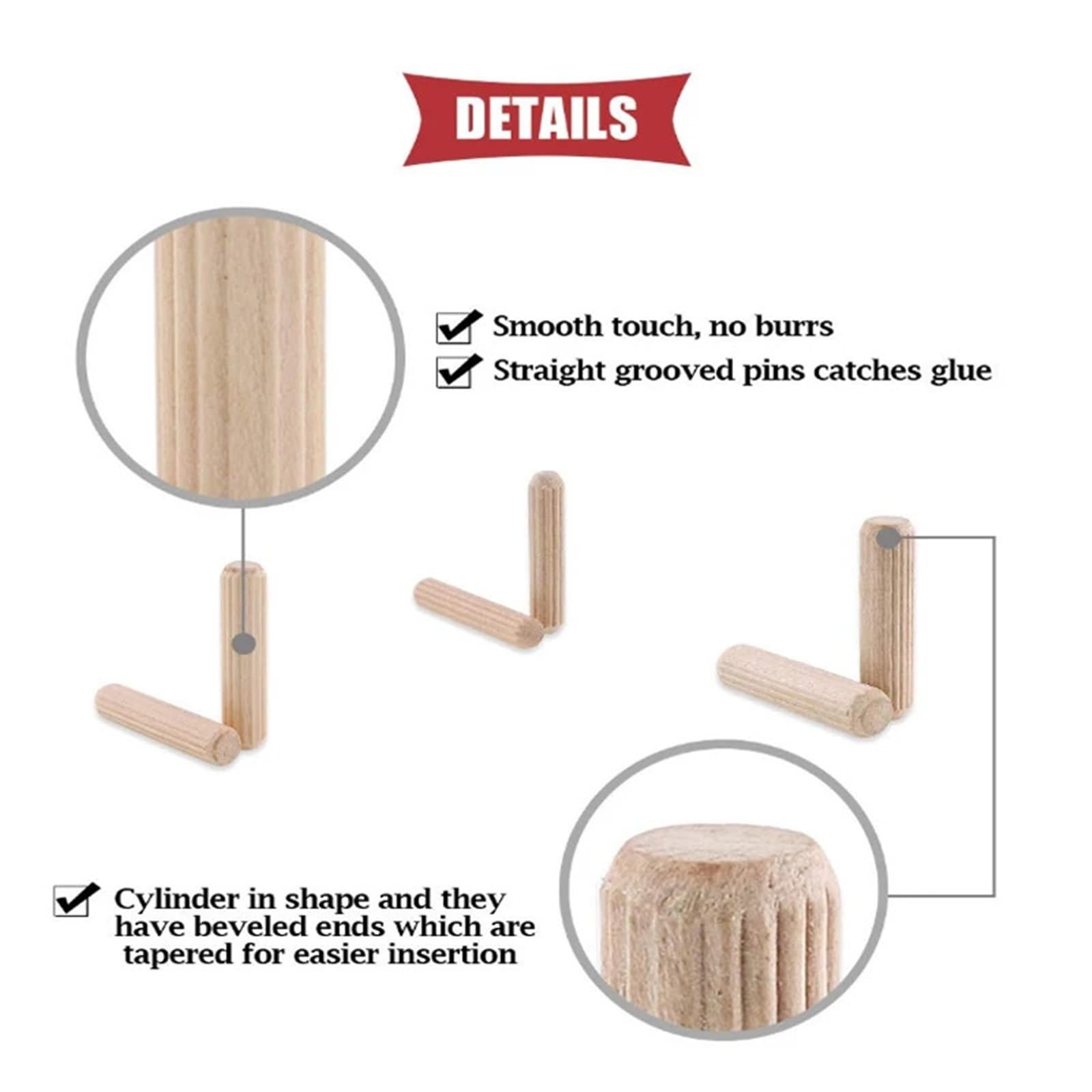 Holzdübel, Holzdübel, Schrank, Schublade, rund, geriffelt, Holz, Dübelstifte, Stangen-Set, Möbelbeschlag, DIY-Handwerk(8x40mm)
