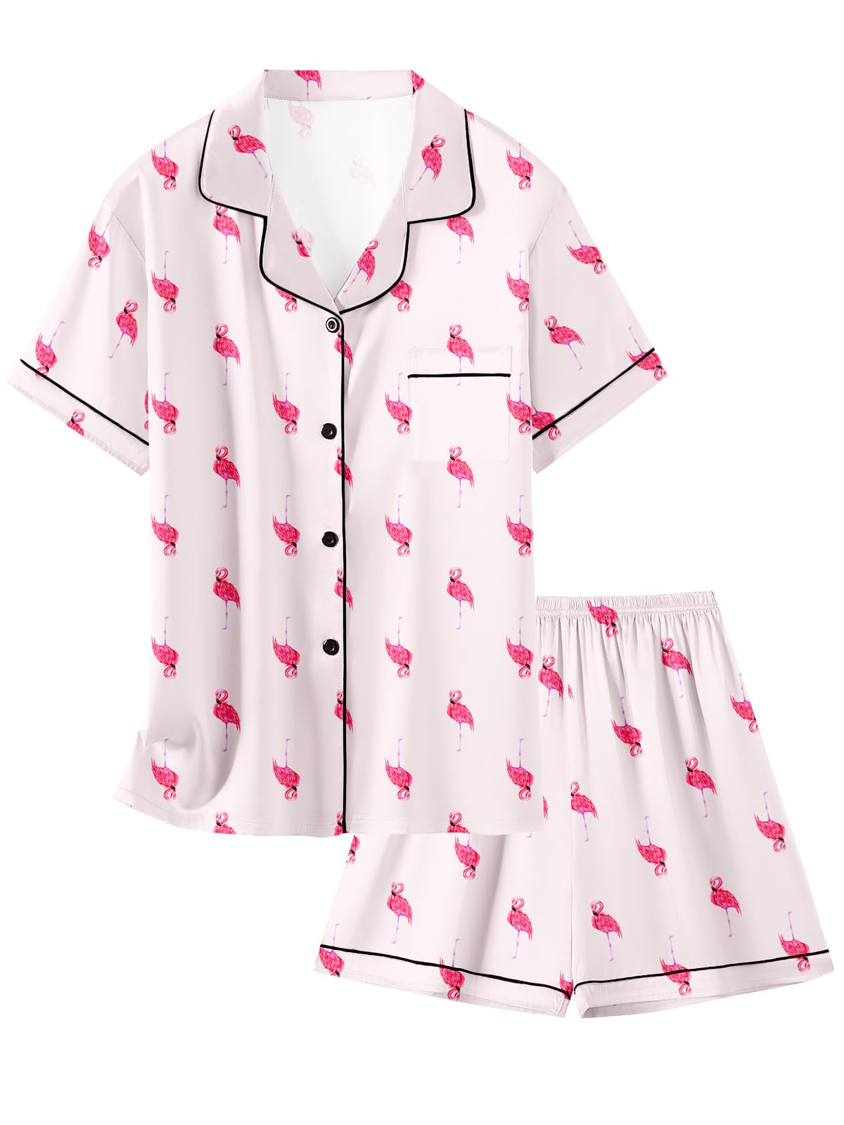 Schbbbta Girls Womens Pajamas, Satin Silky Pjs Set Kids 2Pcs Button-Down Nightwear Sleepwear Gift for Mommy and me