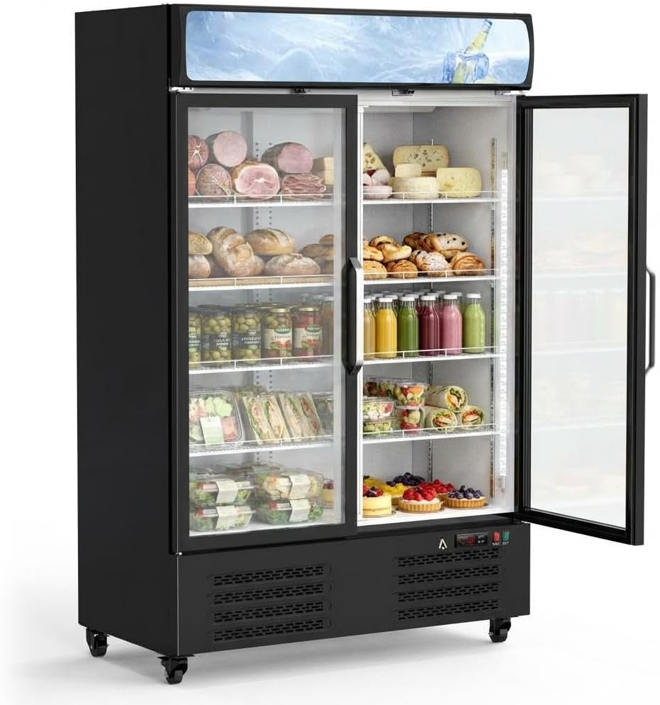 Garvee Commercial Beverage Refrigerator Upright Cooler with Double Glass Door, 36.3 Cu.Ft. Drink Display Fridge with LED Lighting & Adjustable Shelves for Soda, Beer, Wine for Restaurant, Bar, Shop