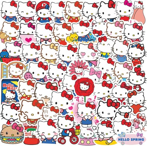 100Pcs Cartoon Cute Kitty White Hello Kitty PET Transparent Waterproof Stickers Pack Decal for Water Bottles Cup Laptop Phone Guitar Car Bike,Kid/Teen Gift JKT
