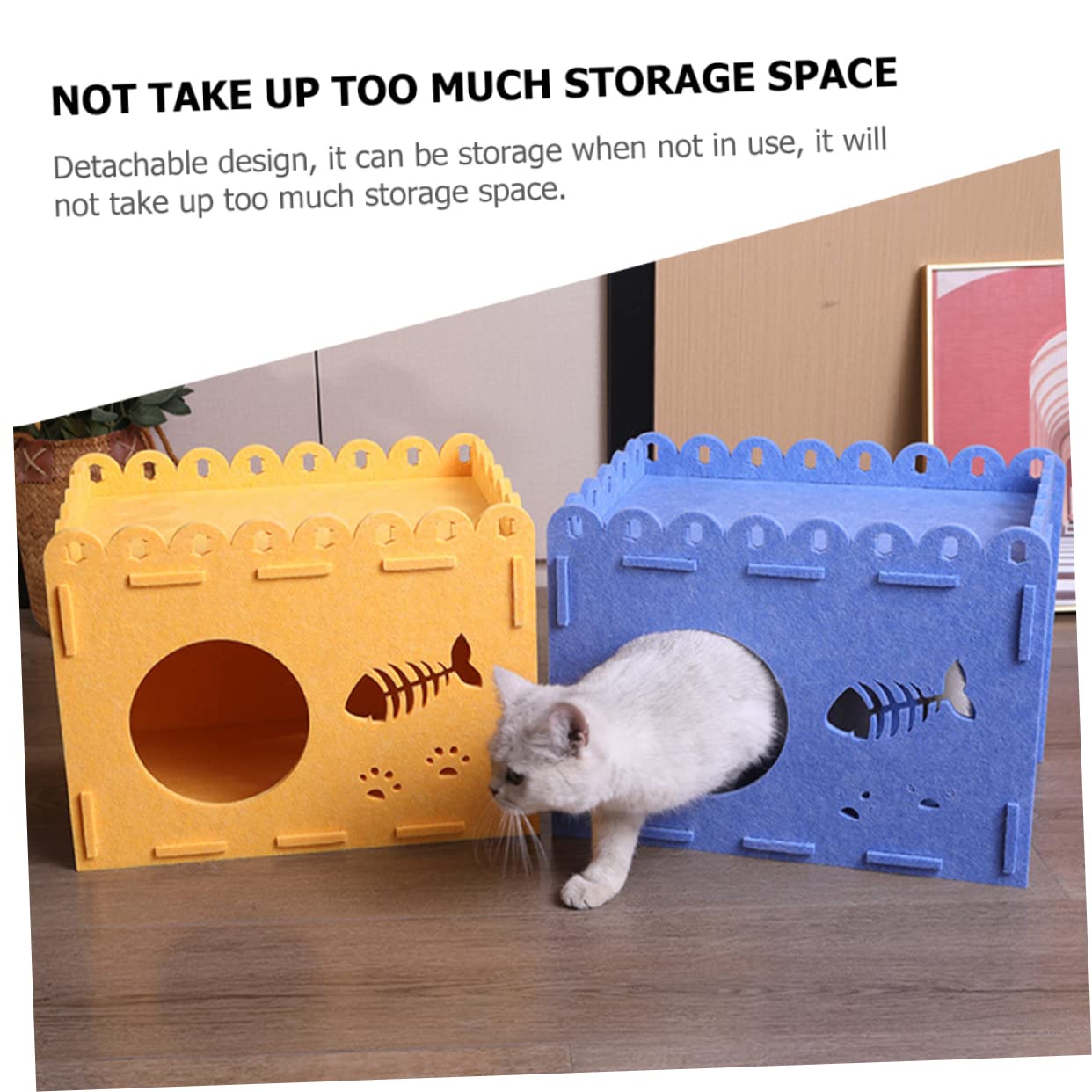 Detachable Felt Cat Nest dla z Kocimi Zabawami Oddychająca Poduszka Do dla Zwierząt Kwadratowy Kocie Legowisko Żółty