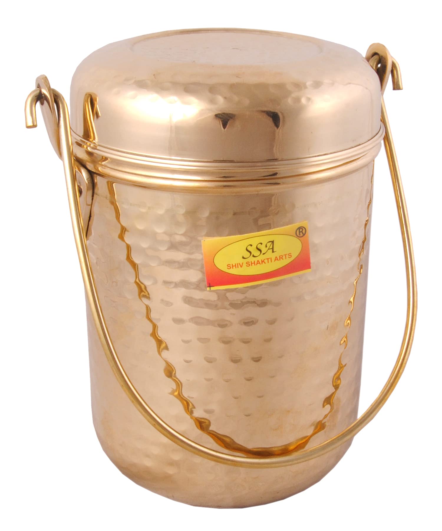 Shiv Shakti Arts Pure Brass Ketali/Dolchi/Milk Can/Milk Barni/Milk Pot/Oil Can / (with Lid & Handle, Hammered Designer) = Capacity - 2.1 LTR