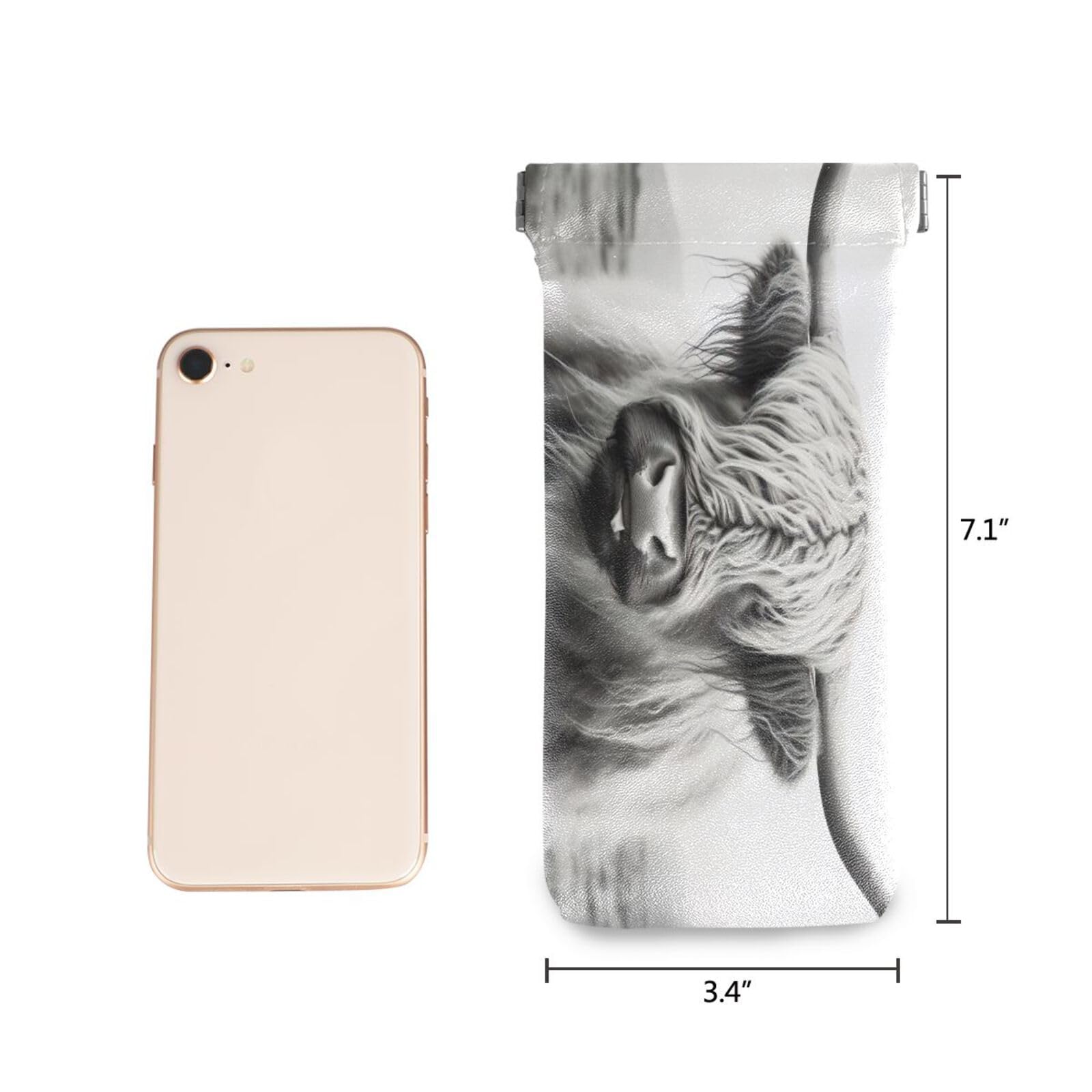 FLildon Highland Cow Eyeglasses Pouch Squeeze Top Sunglasses Case Soft PU Leather Eyeglass Bag for Men Women