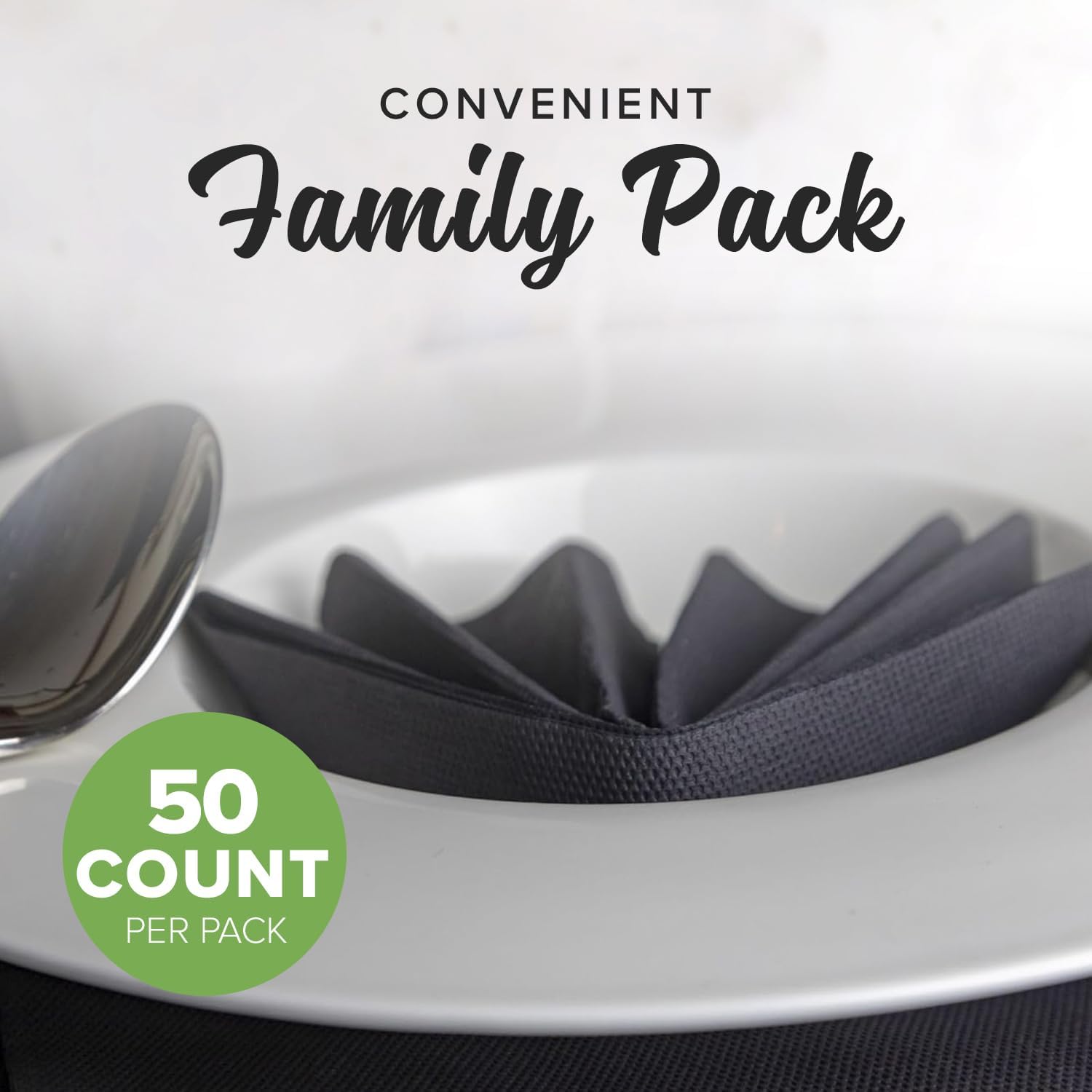 SimuLinen Disposable Black Paper Napkins, Biodegradable for Parties, BBQ, Luncheons, Tailgating – Black ¼ Fold, 15.5"x15.5", Pack of 50