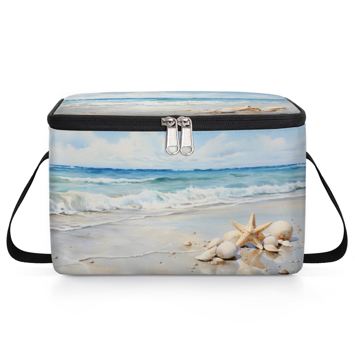 GzLeyigou Starfish Sea Shell Lunch Bags for Women Men 9 Cans, Hot & Cold Food Delivery Bag Insulated Grocery Bag Insulated Lunch Box Beach Summer Cooler Bag for Office Work Picnic Beach