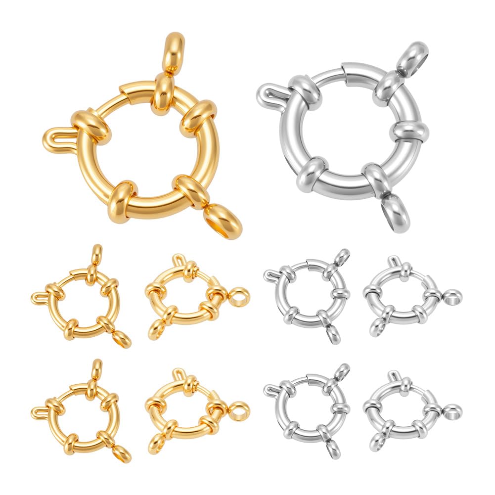 UNICRAFTALE 10pcs 2 Colori Fermagli A Molla in Acciaio Inox Anello A Molla Fermagli Superficie Liscia Gioielliusura Connettore per Creazione di Gioielli, Colore Oro e Acciaio Inossidabile, 14 mm