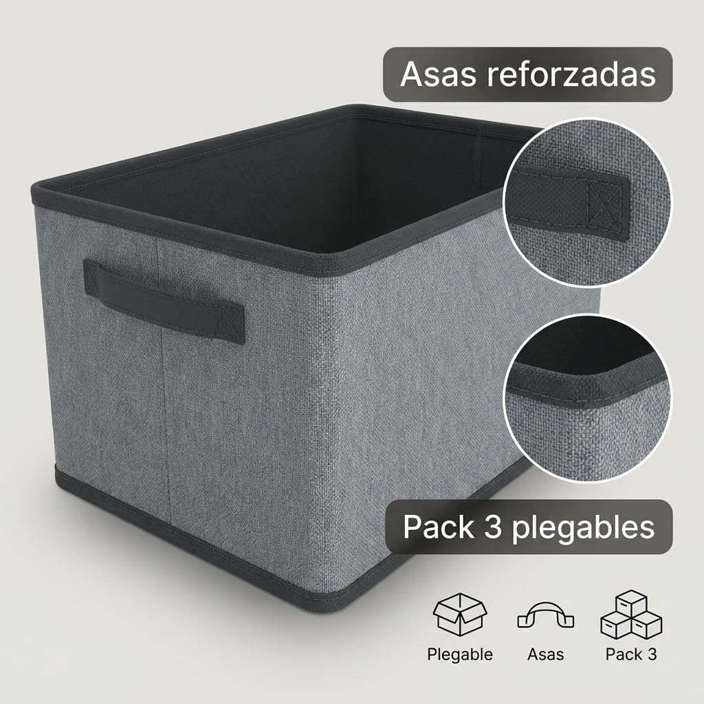 Pincho Schrank-Organizer, Aufbewahrungsboxen für Kleidung, Aufbewahrung zu Hause, Aufbewahrungsbox aus Stoff mit verstärkten Griffen, Schubladen-Organizer mit Fächern, faltbar, grau (6)
