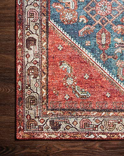 Loloi Layla Collection LAY-10 Marine/Clay 2'-0" x 5'-0" .13" Thick Accent Rug, Soft, Durable, Vintage Inspired, Distressed, Low Pile, Non-Shedding, Easy Clean, Printed, Living Room Rug