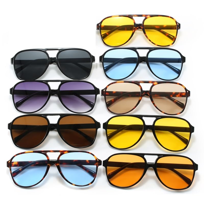 Image of 1 /9 /100-Pack Wholesale Retro Aviator Sunglasses - Bulk Resale Bundle Large Frame Classic 70s Style UV400 Protection