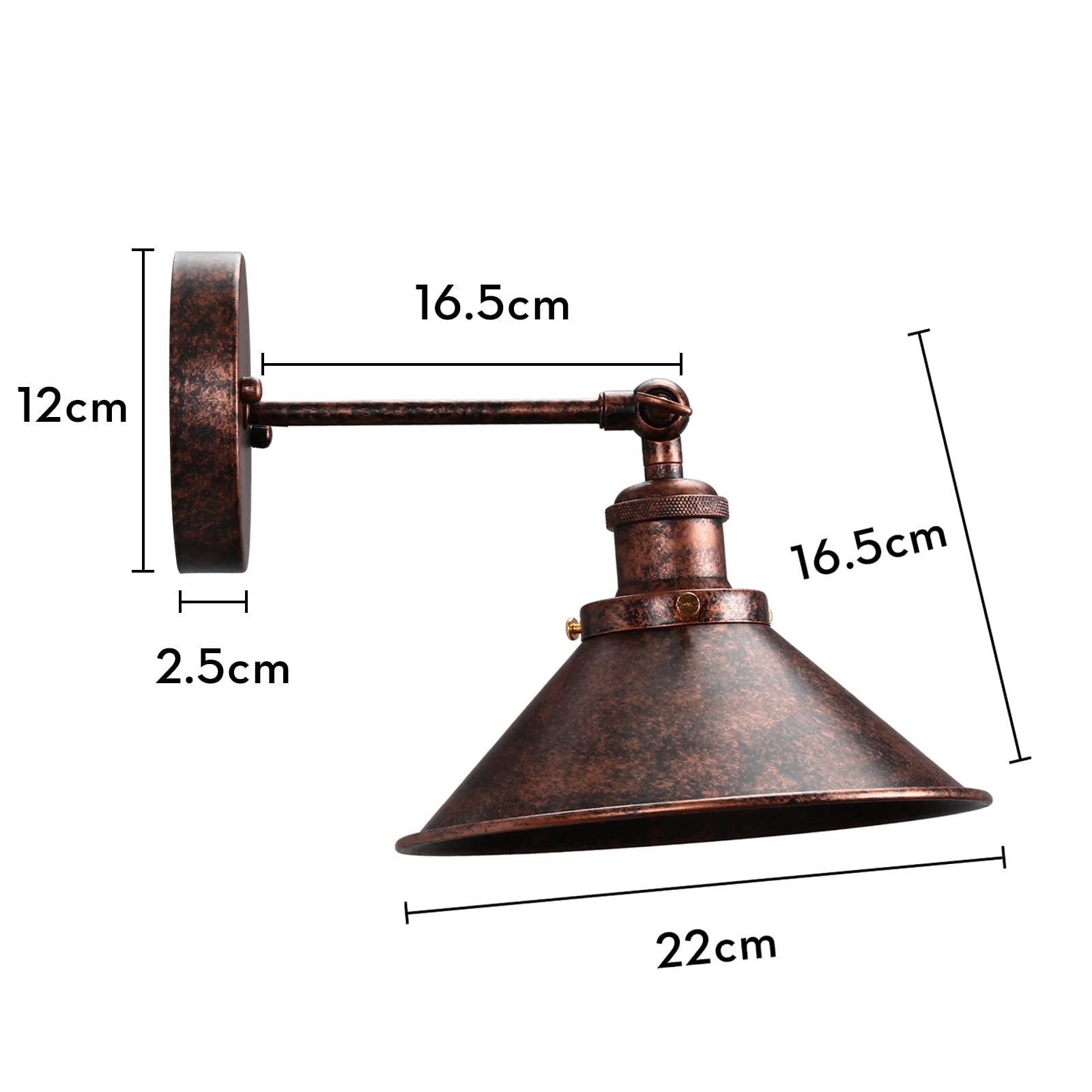 iDEGU 2 Pezzi Lampade da Parete Industriale Vintage Applique da Parete Retrò in Stile Edison in Metallo E27 Regolabile Plafoniere Applique Interno per Cucina Camera da Letto, 22cm (2x Ruggine)