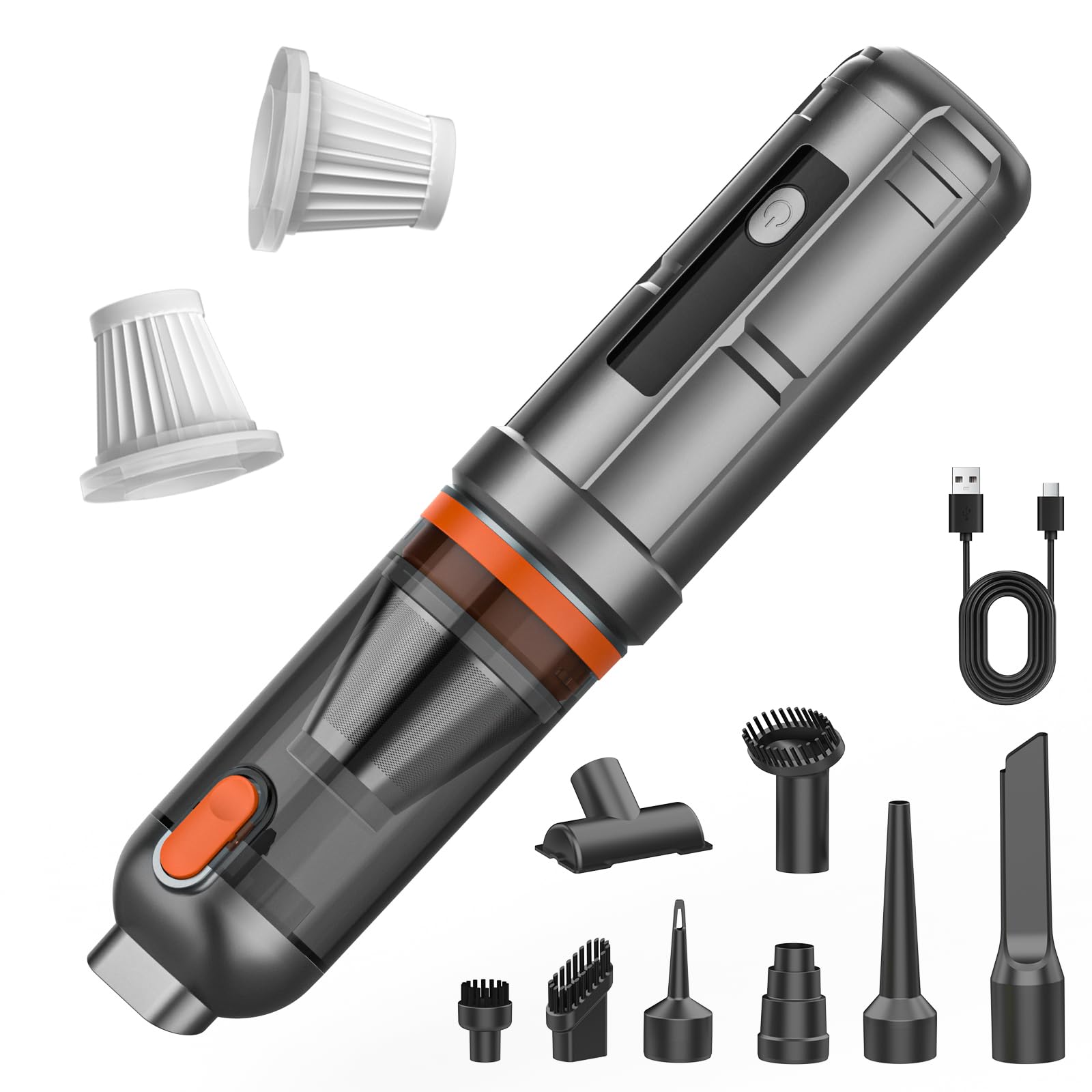 Powerful Car Vacuum Cleaner 23000Pa, Mini Handheld Cordless Vacuum Cleaner | Brushless Motor, 3 Suction and Blow Levels, Up to 35 Min, USB-C, 7 Accessories and 3 Washable HEPA Filters