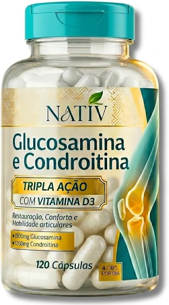 Glucosamina 1500mg Condroitina 1200mg com Vitamina D3 120 Cápsulas – 𝘕𝘢𝘵𝘪𝘷