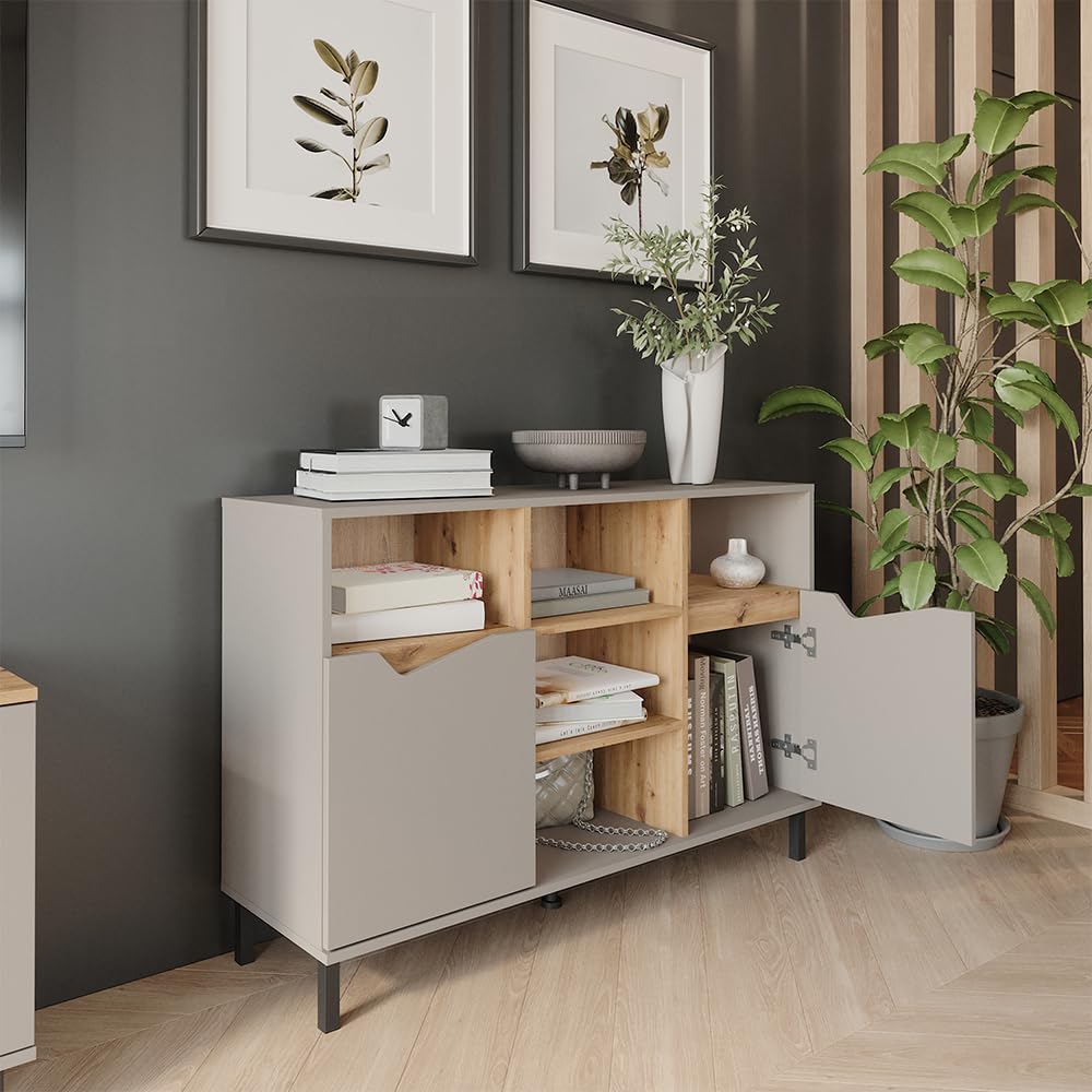 Vicco Aparador Marelle, Roble grisáceo/Artesano, 120 x 81.3 cm | con 2 puertas, para guardar ropa, libros o artículos del hogar