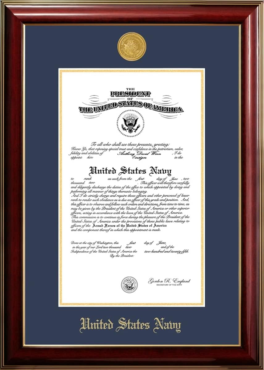 Campus Images NACCL001 10 x 14 in Navy Certificate Classic Mahogany Frame with Gold Medallion