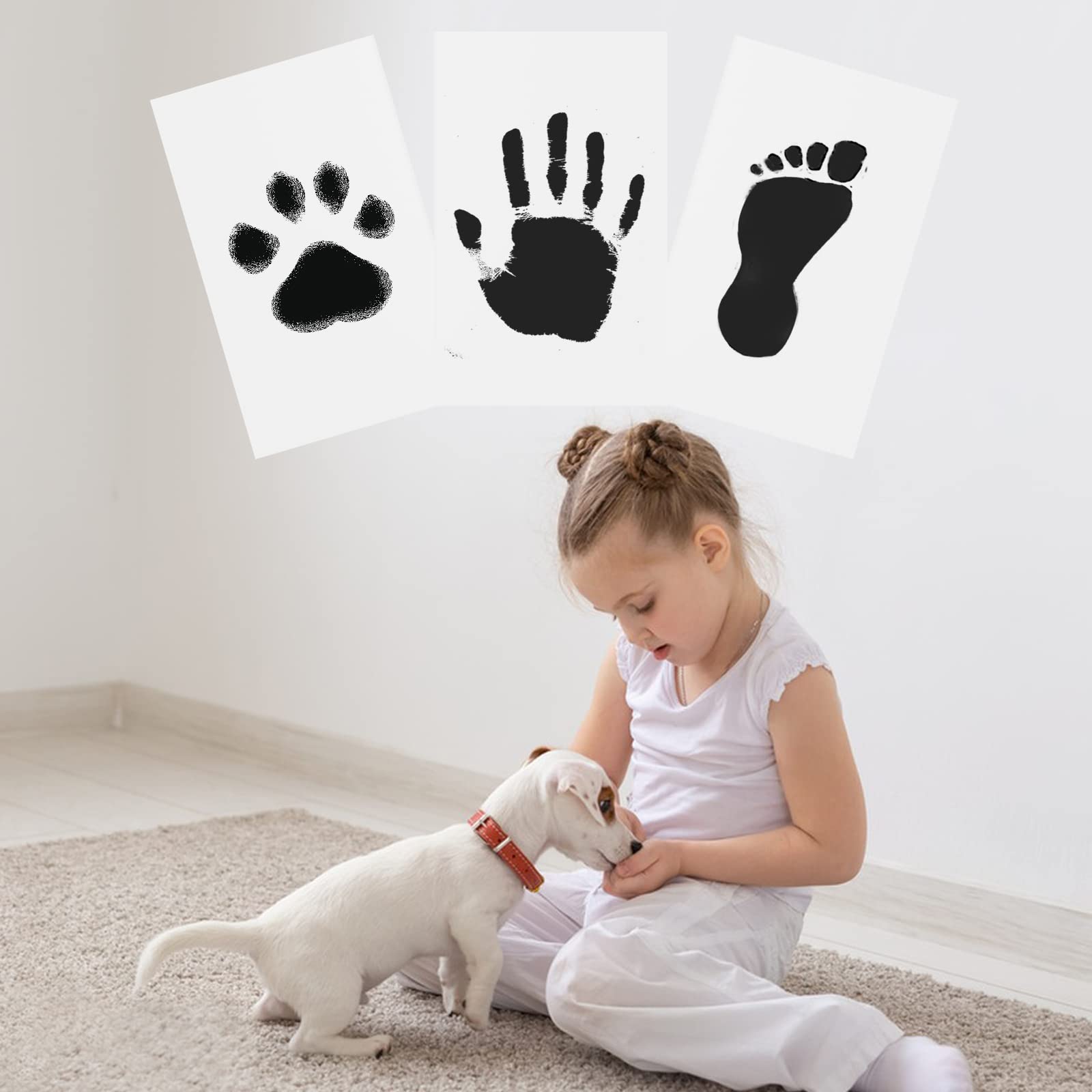 Kit Empreinte Pieds et Mains Bébé avec 8 Cartes d'Impression, Tampon Encreur Sans Encre, Clean Touch