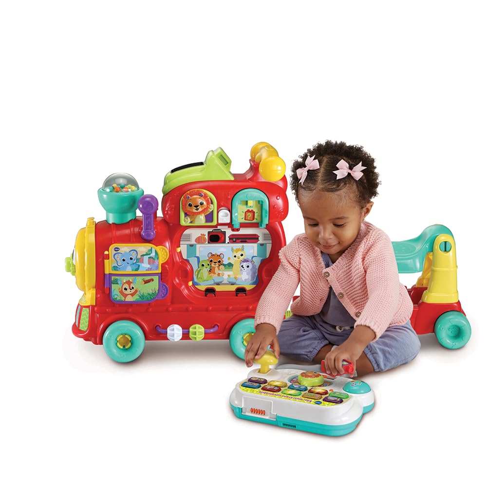 VTech Edo, Maxi Tren para Montar a Caballo, Tren eléctrico y Juguete multiactividad 7 en 1, Juego de Formas con más de 270 Sonidos, melodías y Bloques educativos, Idioma Italiano, Pilas Incluidas,
