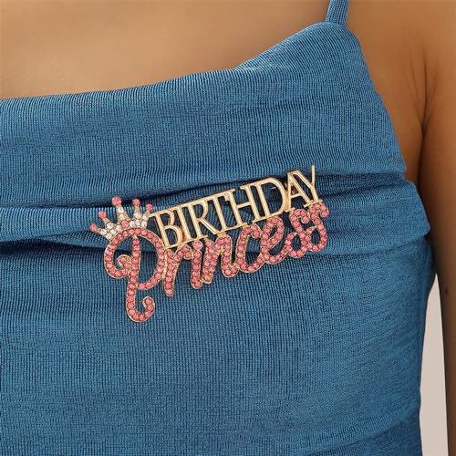 Image of Dainty Birthday Princess Brooch Lapel Pins for Women Girls Pink Rhinestone Crown Brooches Pin for Birthday Party Decorations Suit Dress Ceremony Clothes Accessories Fashion Jewelry Gifts Bff
