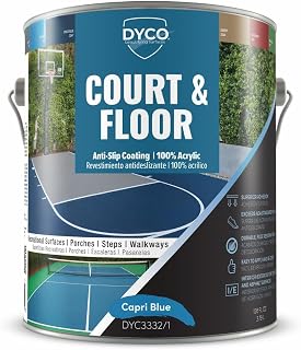 DYCO Court & Floor Anti-Slip Coating - Slip-Resistant Pavement, Cement & Concrete Paint for Pickleball, Tennis & Basketball Courts, Exceeds ADA Standards for Safety Areas (Capri Blue, 1 Gallon)