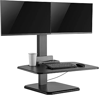 VonHaus Electric Standing Desk Converter, Height Adjustable Computer Workstation w/Keyboard Platform, Triple Monitor Gas Assisted Sit Stand Office Desk w/Tablet Holder, 71cm Length & 18kg Capacity