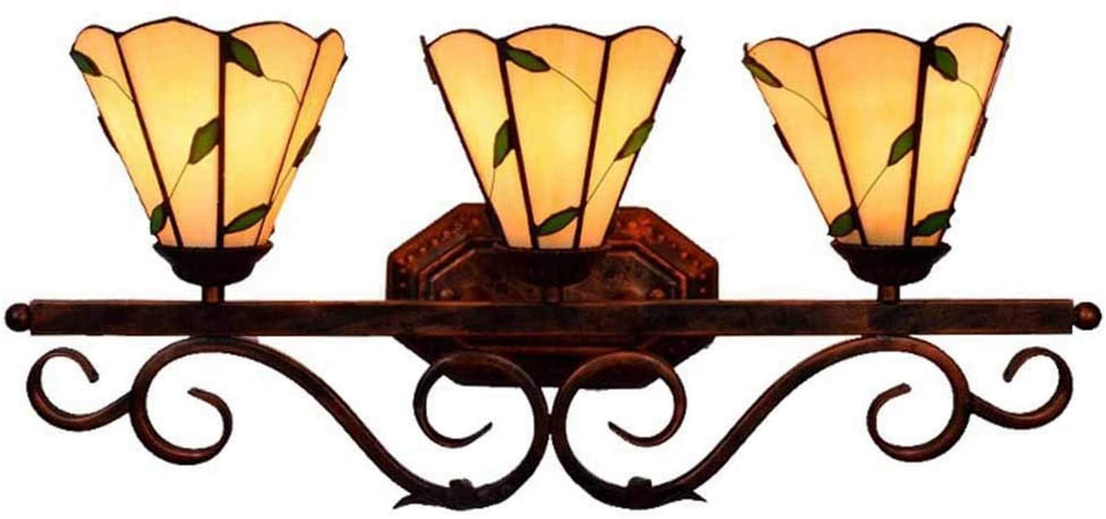 IUokLU Wall Lamp for Bedroom 3 Light Bathroom Vanity Light,Tiffany Style Stained Glass Wall Lamp,Vintage Baroque Wall Lamp,Decoration Handmade Gift Wall Sconces Fixtures for Bathroom Bedr(Yellow)