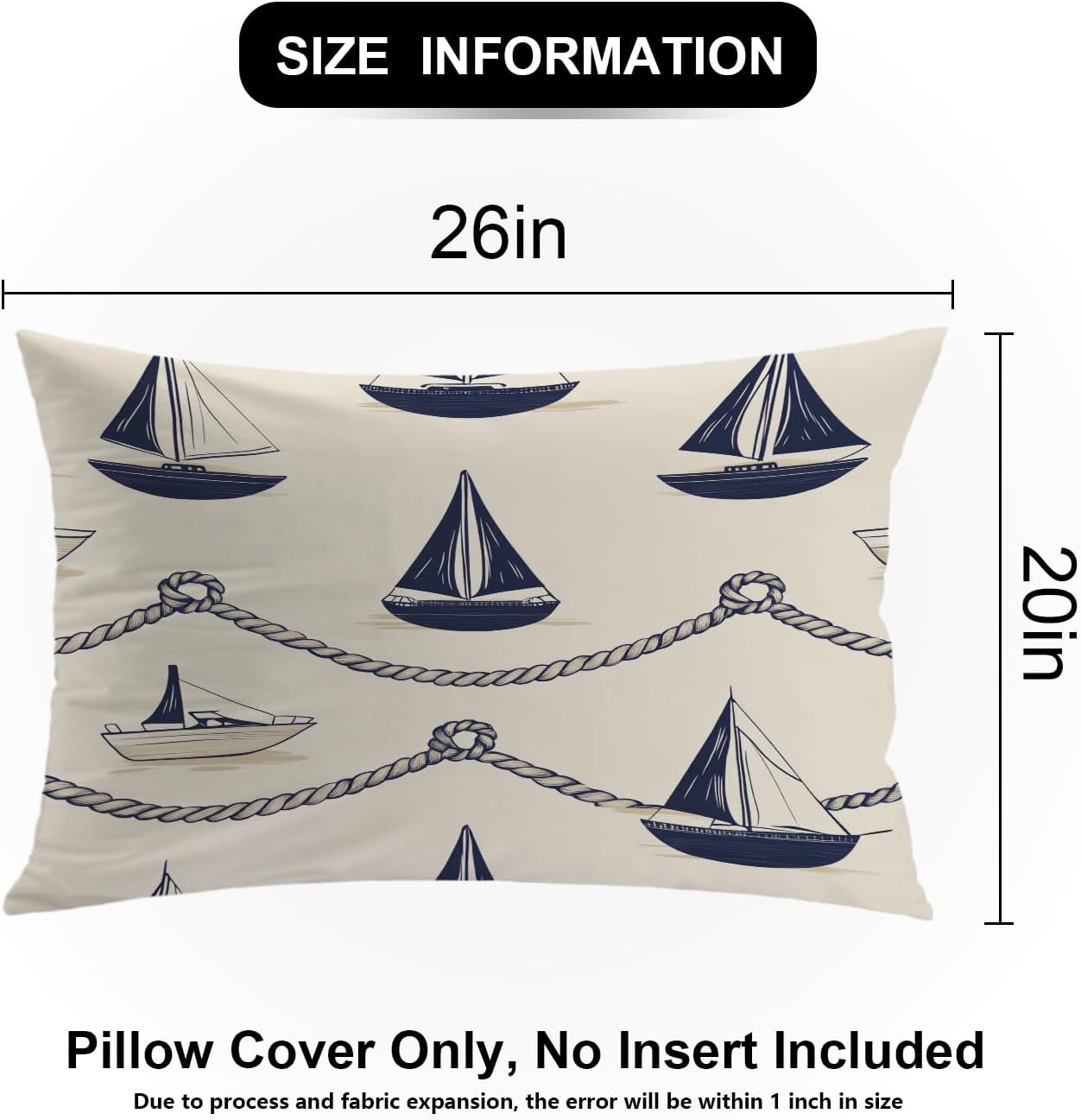 Shrahala Maritime Nautical Art Pillowcases, Boat Rope Sea Inspired Lumbar Pillow Cover Decorative Blended Double-Sided No Inserts for Bedroom Sofa Living Room Set of 2 (26 x 20 in)
