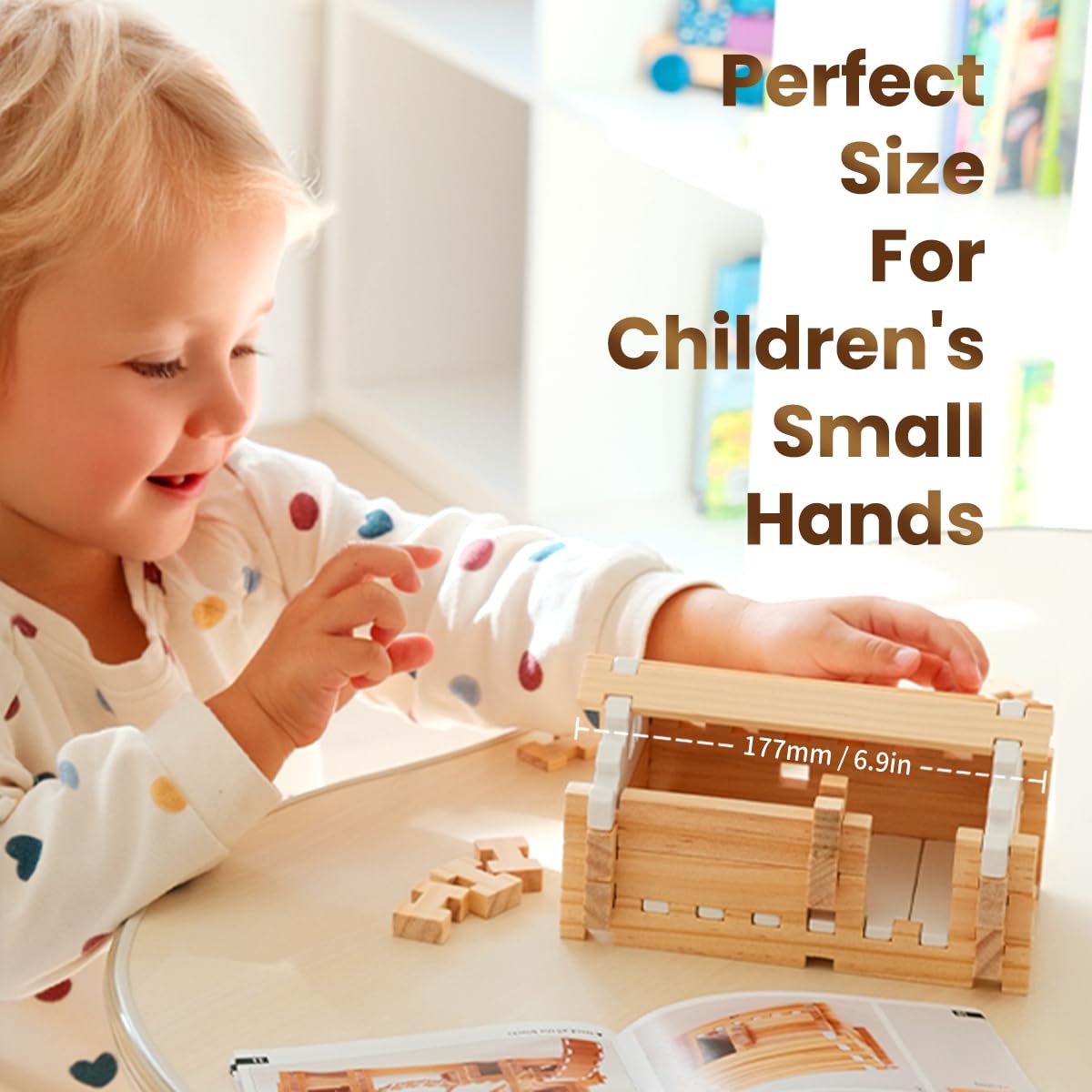 Jovi-Mindly & Notchies - Juego de 96 bloques de construcción de madera para niños a partir de 4 años, construcción creativa, cabaña imaginativa con bolsa de almacenamiento, juguete educativo STEM para