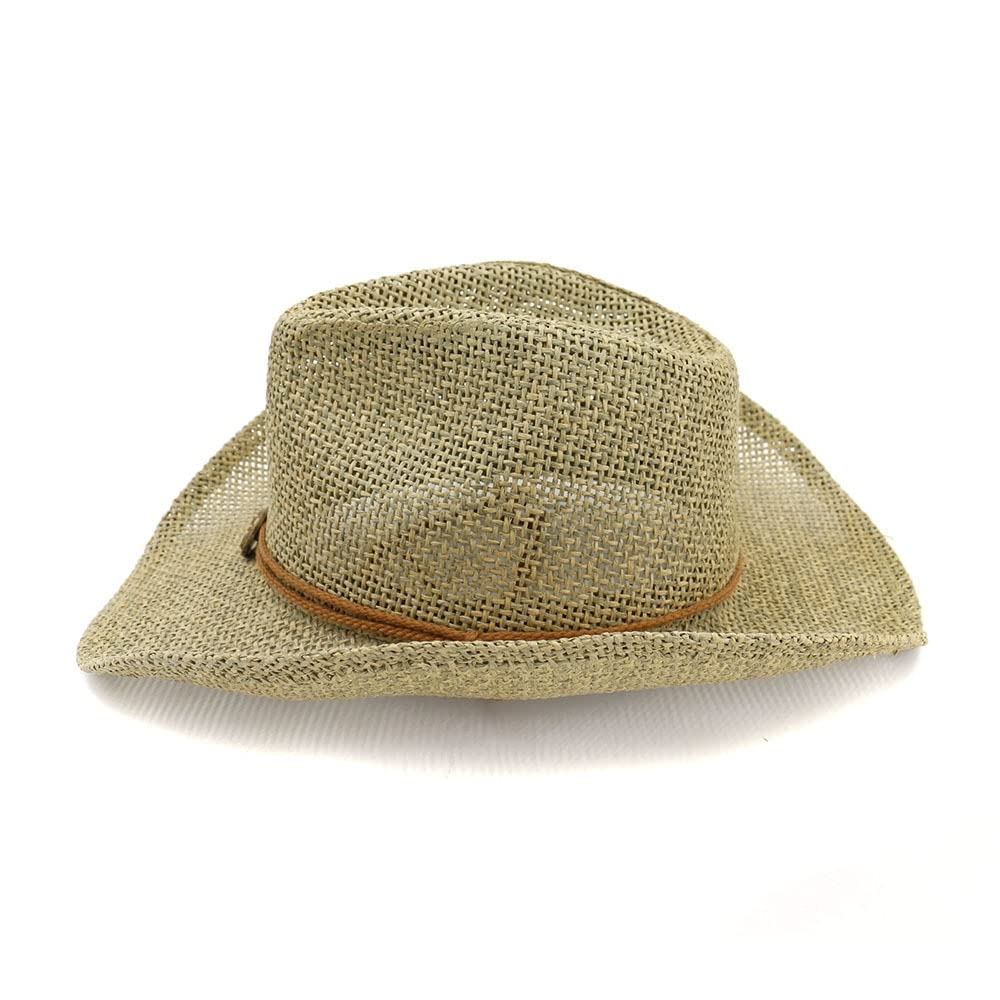 Natuurlijke stro cowboyhoed vrouwen mannen handgemaakte geweven cowboyhoeden voor lady kwast zomer westerse sombrero strand hoeden (kleur: C, maat: 56-58 cm