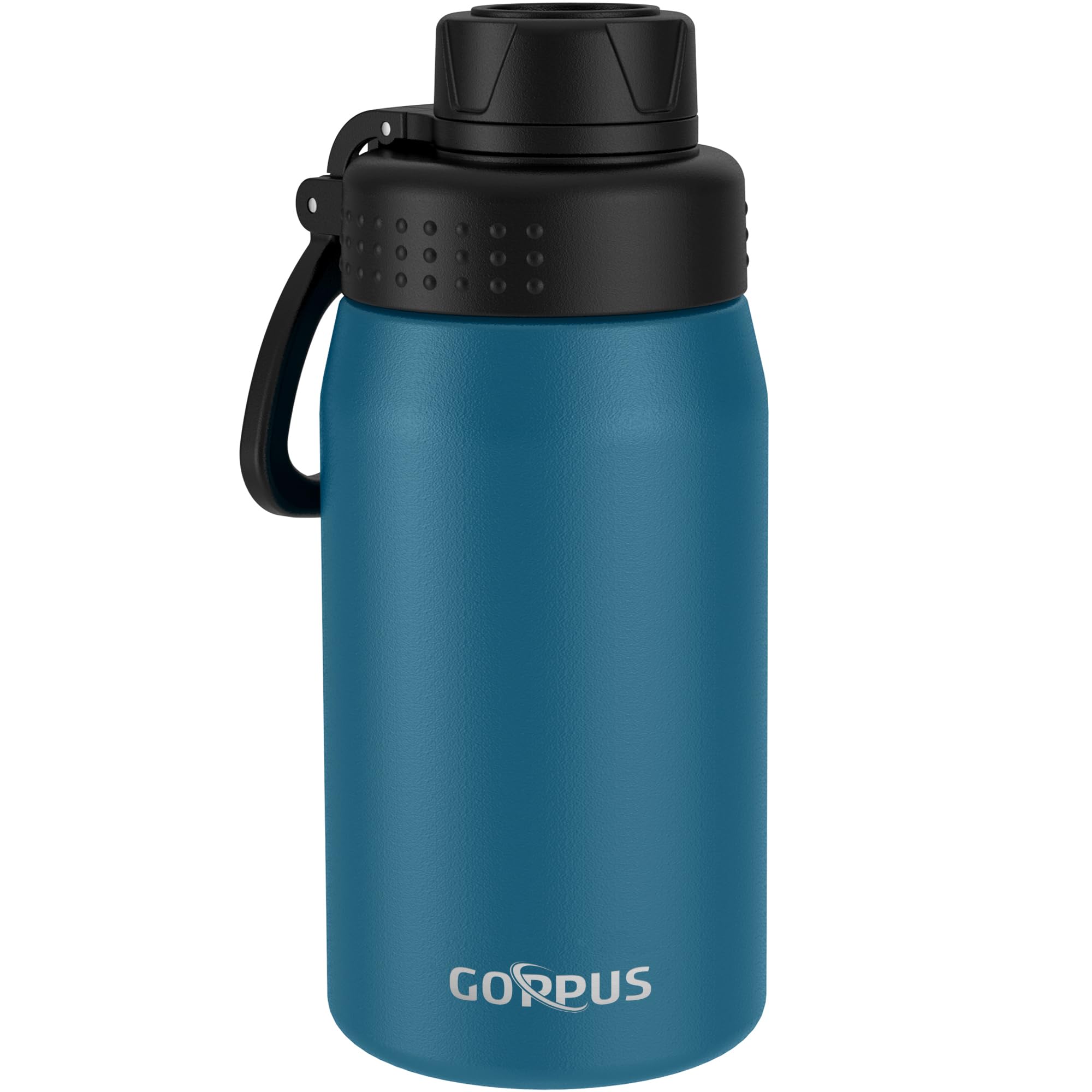 GOPPUS 420ml/15oz Kids Insulated Water Bottle with Screw Lid (No Straw) Stainless Steel Toddler Bottle School Flask Girls Boys Drinks Cup with Handle & Leakproof & Keep Drinks Cold (Navy Blue)