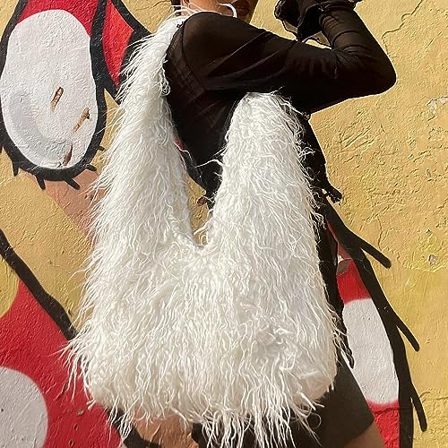 Image of Aisi Women Faux Fur Tote Bag Fluffy Plush Shoulder Bags Soft Casual Hobo Bag Big Capacity Shopping Bag
