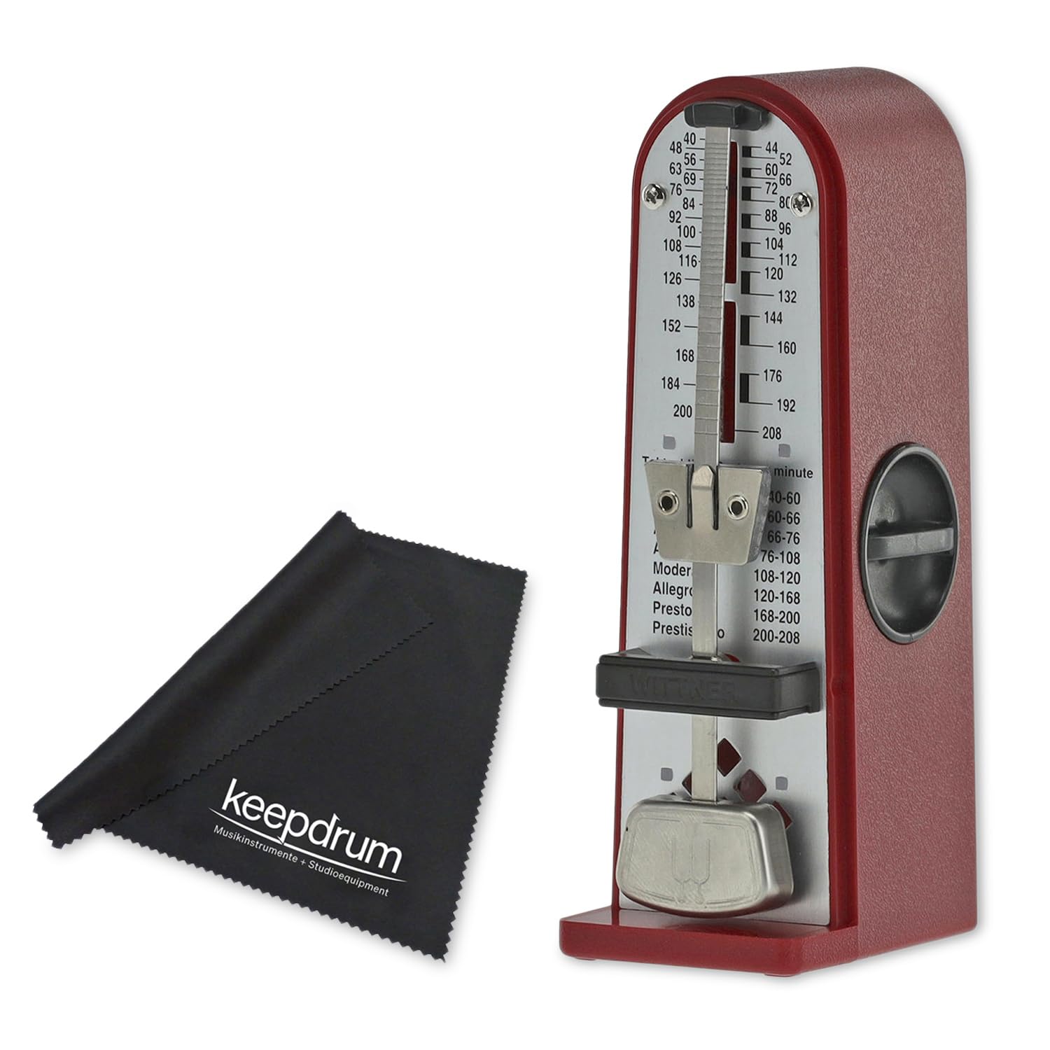 Wittner Taktell Piccolino 890141 mechaniczny metronom rubinowy z keepdrum ściereczka z mikrofibry