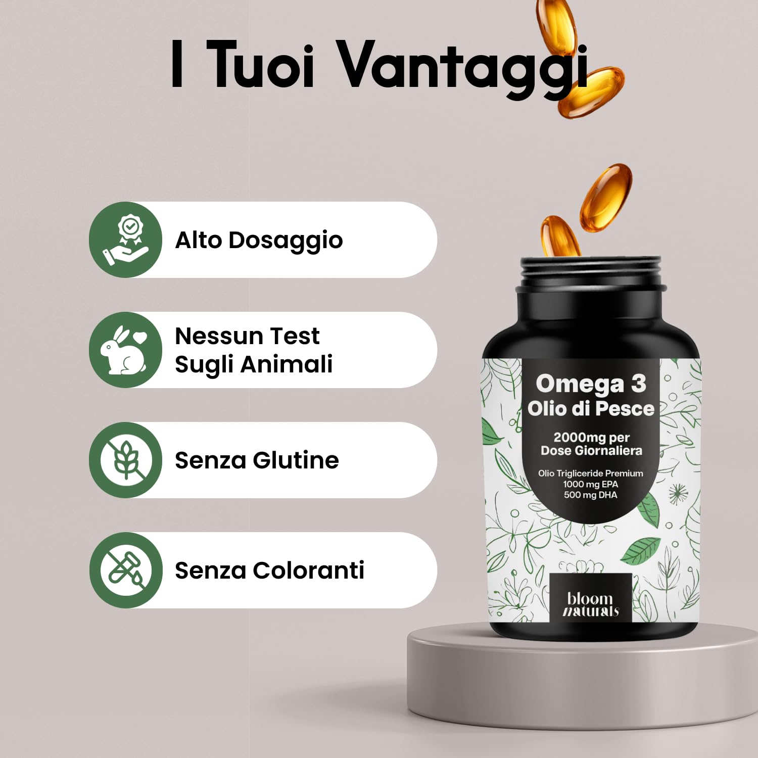 Olio di Pesce Omega 3 ad alto dosaggio – 300 Capsule – 2000 mg al giorno | EPA 1000 mg & DHA 500 mg – Omega3 Forma Trigliceride – Senza Retrogusto di Pesce – prodotto in Germania – Integratore Omega 3