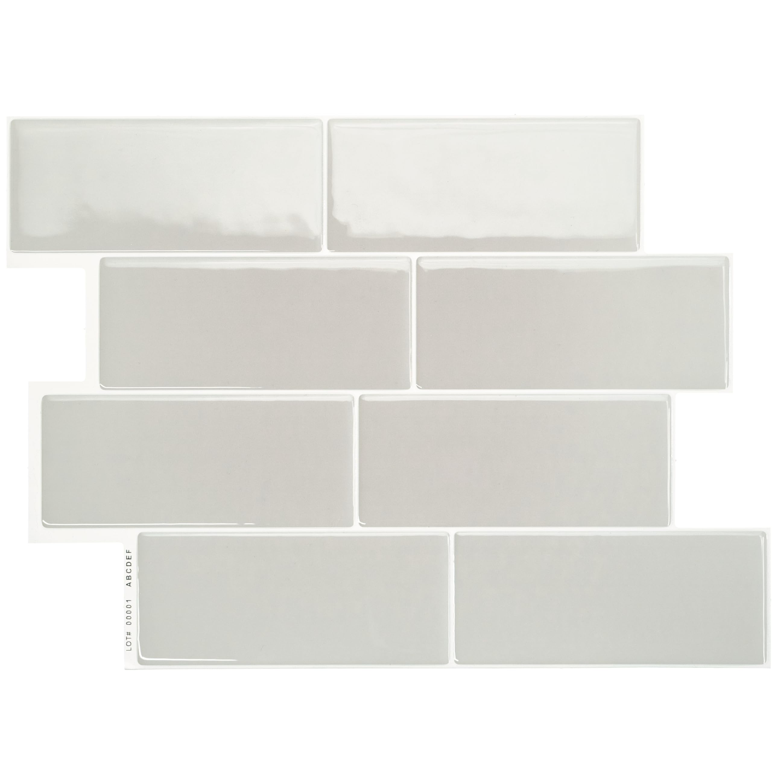 Smart Tiles Pearl Gray Stick On Splashback Tiles, Subway 11.55"X8.38"