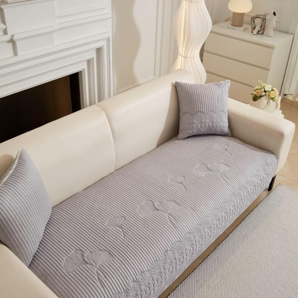HOMETHREADS Premium Embroidered Cotton Sofa Cover Mat with PVC Backing for Non-Slip Comfort (L.Grey, 4 Seater Small | 70x200cm)-picture-19