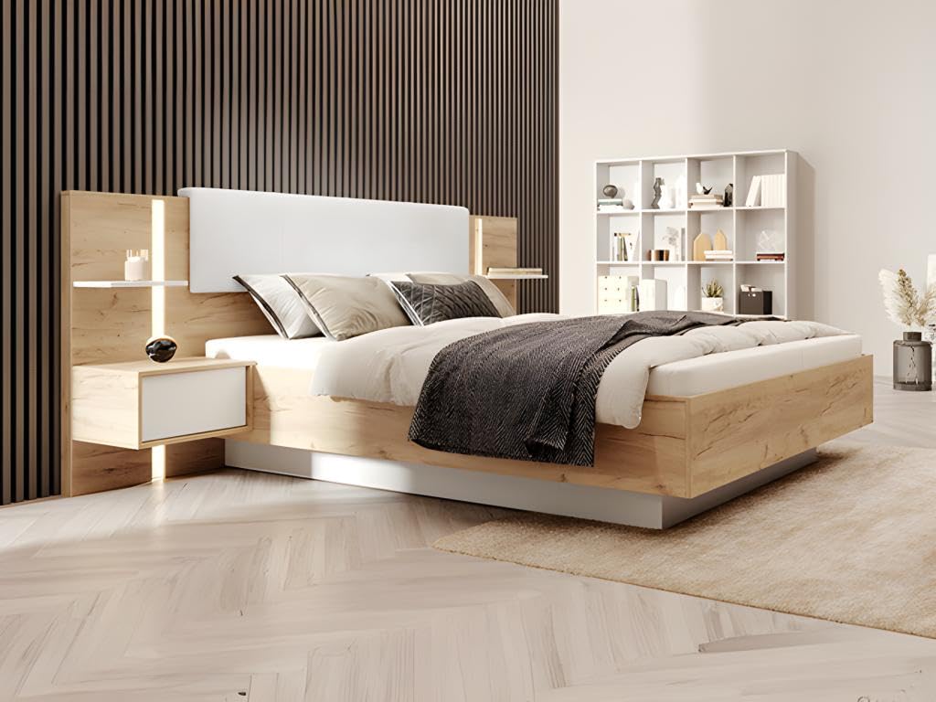 Comodini Integrati Letto Matrimoniale Contenitore Marrone Letto