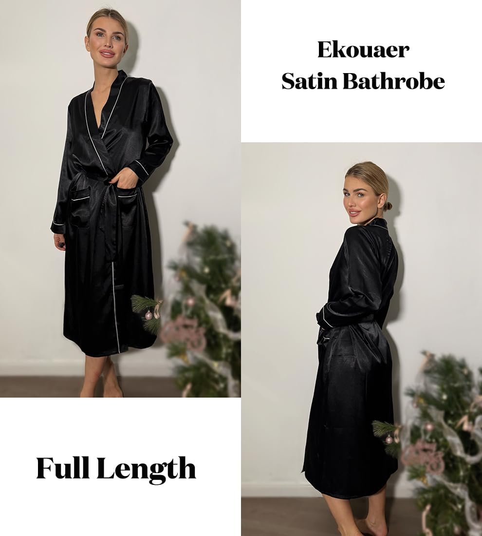 Ekouaer Satin Robes for Women Long Sleeve Silk Bathrobe Soft Lightweight Full Length Sleepwear Bridesmaid Wedding Party Robes - Image 2