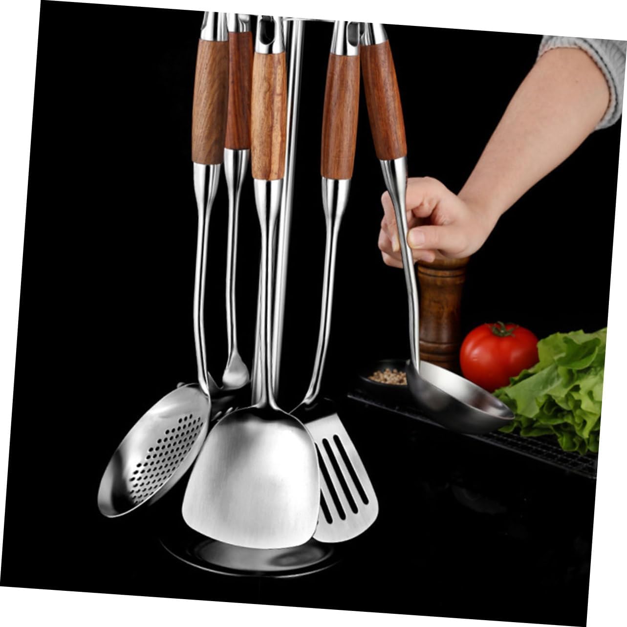 Ciieeo 1pc Stainless Steel Kitchenware Rack Shovel Spoon Holder Rotating Utensil Storage Hooks Space-saving Design for Crowded Areas for Spatula and Spoon Organization