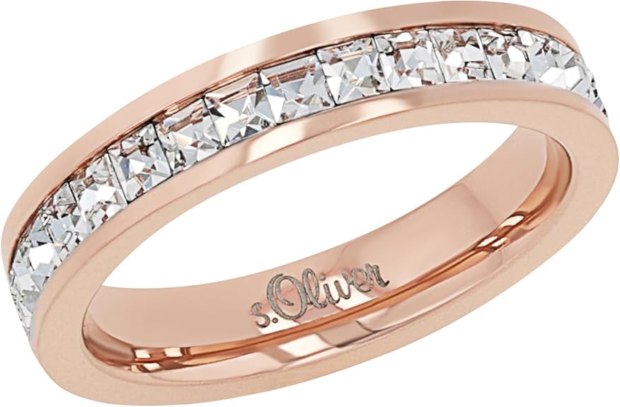 S.Oliver Bague Femme Acier Inoxydable – Multi-rangées Cristal Abricot – Coffret Cadeau – Tendance