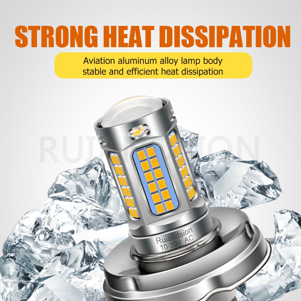 Ruiandsion 1pc P45T R2 H5 Led Lampadine Proiettore Super Bright 2016 69SMD Chips Lampadina AC/DC 10-30V Hi/Low Beam Lampada per Moto Mop Scooter, Bianco Caldo