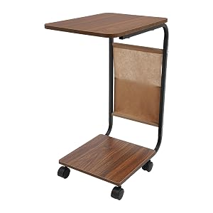 C Shaped Side Table Small Side Table for Sofa and Bed Computer Desk with Rolling Wheels and Storage