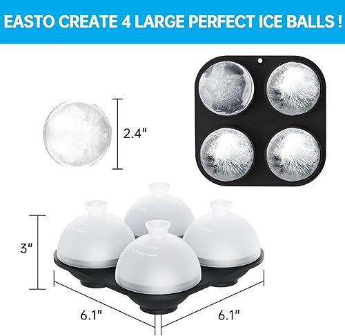 Miniatura 5 de HONYAO Molde de silicona para bolas de hielo para whisky, bandejas grandes para cubitos de hielo de 2.4 pulgadas, moldes de silicona con tapas,