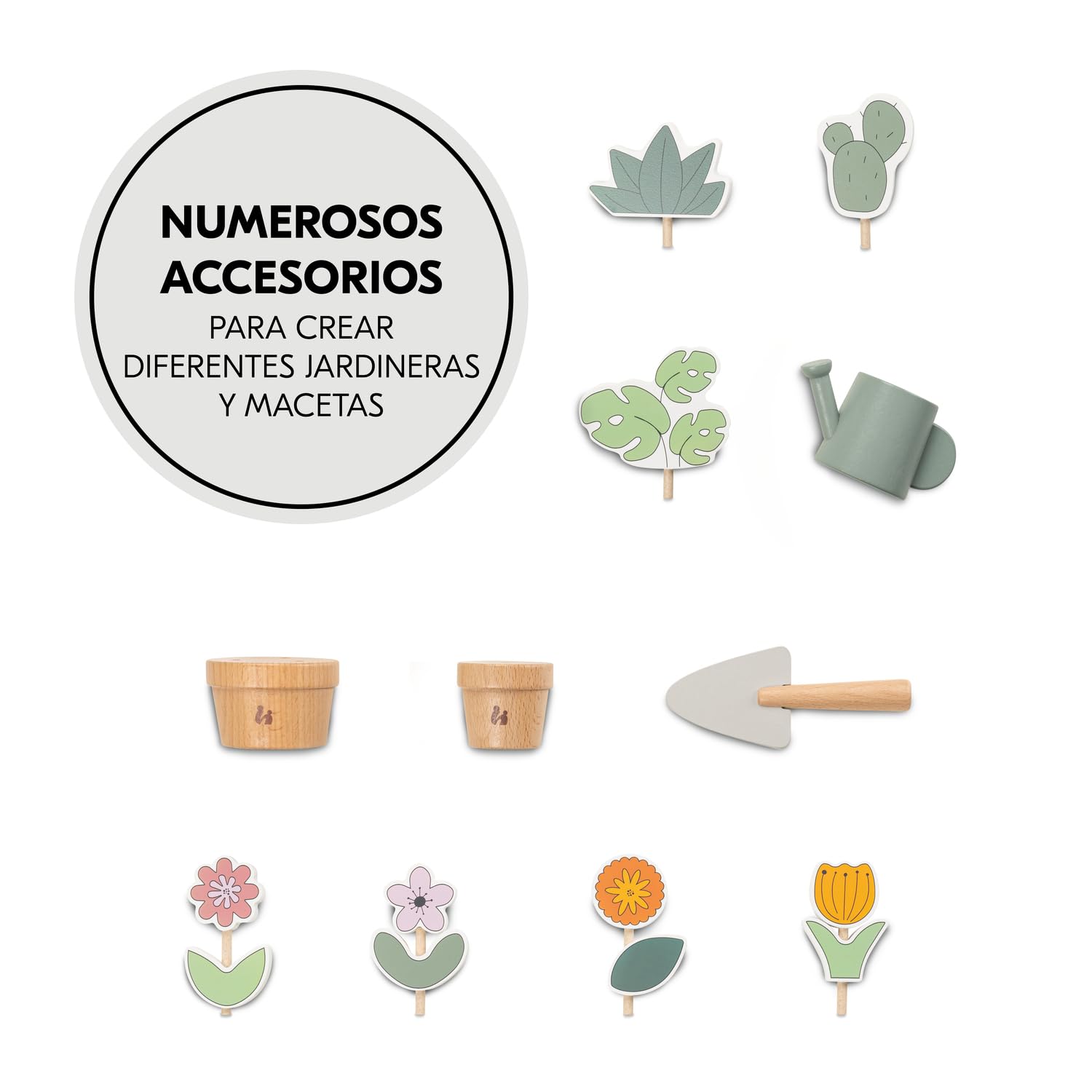 hauck Carrito Andador Bebé Learn to Walk Plants | Correpasillos Apto desde 1 Año con Freno - Juguete de Madera Certificada FSC® con Accesorios - Juego Educativo y Creativo