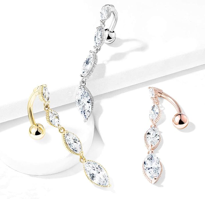 Piercing Nombril Tata Gisèle Acier Chirurgical 316L - Deux Étoiles Zircon - 19,5 Mm