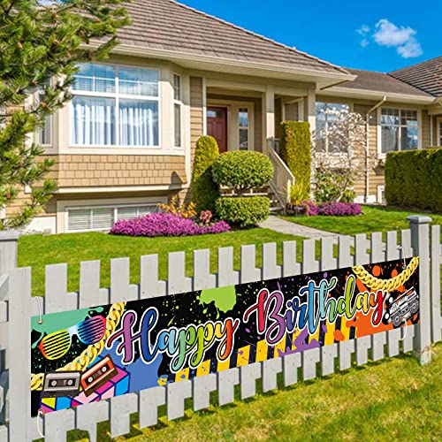 Mefeng Hip Hop 80'S 90'S Birthday Banner-Music Rock Punk Birthday Backdrop-Colorful Brick Wall Birthday Party Supplies -9.8X1.6 Ft. #TOP7