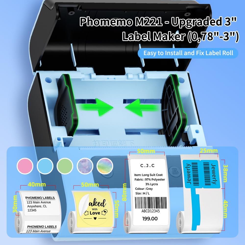 Stampante Etichette Phomemo M221 Portatile - Termica, Bluetooth, Per Codici A Barre, Con 3 Rotoli - Foto 10