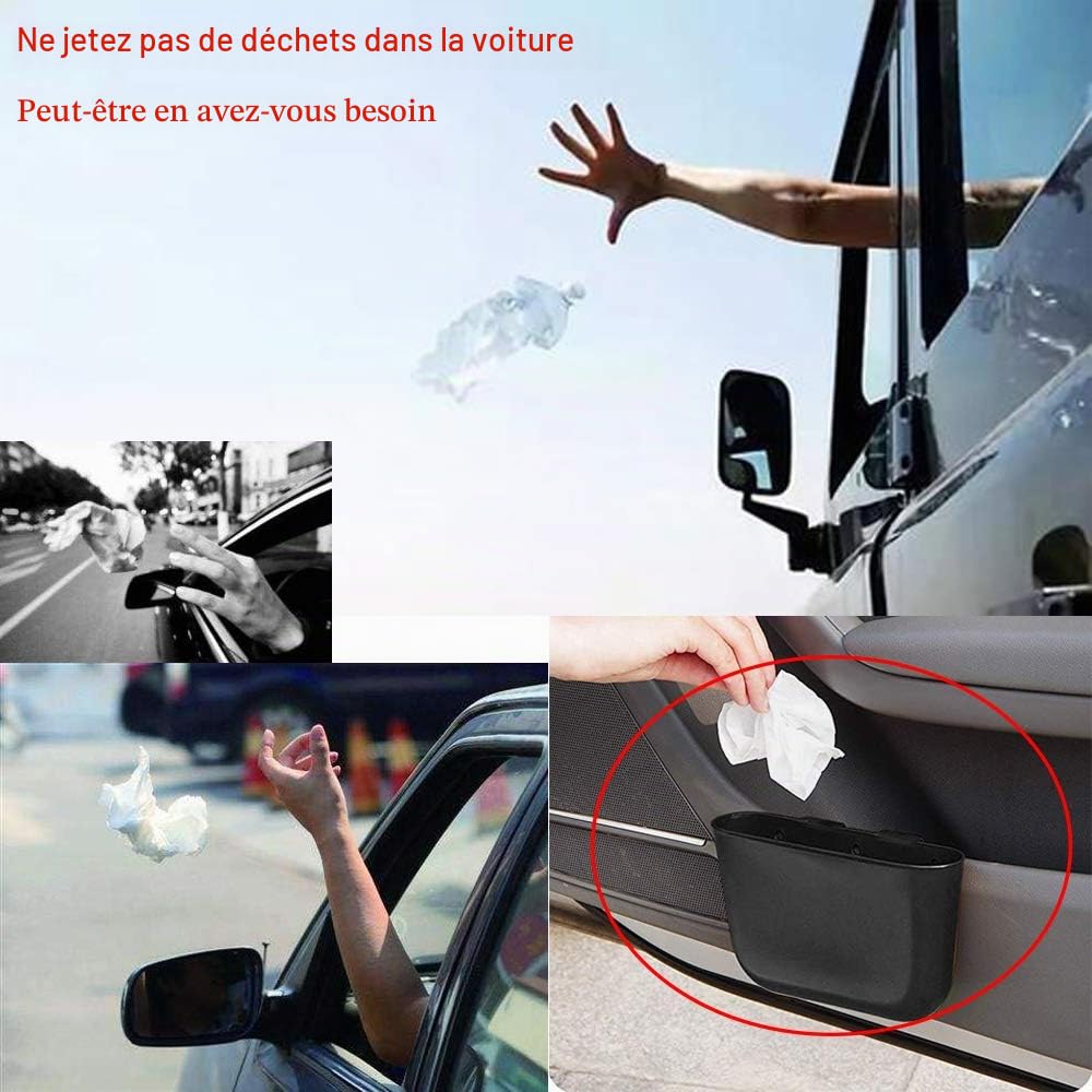 Poubelle Pour Petite Voiture Boîte De Rangement (Couleur: Noir) Double Usage, Matière Plastique Facile à Nettoyer, Poubelle Portable, Boîte De Rangement Suspendue, Peut être installée Sur La Voiture
