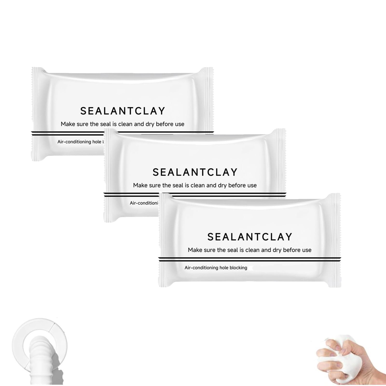 Waterproof Mastic Sealant Clay, Sealant Clay To Fill Holes AC Duct Putty To Fill Hole, Moldable Quick Mending White Air Conditioning Duct Putty Repair Sealing Clay For Pipe Gaps Holes, 30g/Pack，3pcs